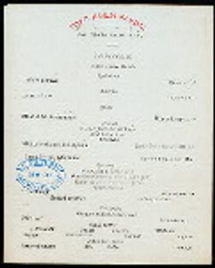 DINNER [held by] TOYO KISEN KAISHA [at] EN ROUTE ABOARD HONG KONG MARU (SS)
