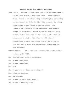 Oral History Interview with Bernard Synder