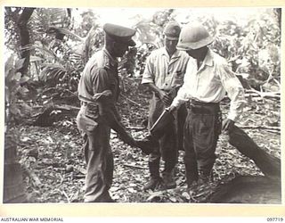 SAMANSO ISLAND, BOUGAINVILLE AREA. 1945-10-01. FOLLOWING THE SURRENDER OF THE JAPANESE ALL HIGH RANKING JAPANESE OFFICERS IN THE BUIN AREA WERE TRANSFERRED TO SAMANSO ISLAND. THEY USED THEIR OWN ..