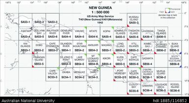 Papua New Guinea INDEX, 1:500 000, New Guinea, Series: T401 & X401, 1942