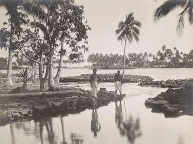 Two men standing on rocks. From the album: Photographs of Apia, Samoa