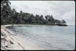 Beach at Wawela on the east coast of Kiriwina, palm trees, lagoon