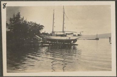 Schooner out of the water for repairs, Rabaul, New Britain Island, Papua New Guinea, probably 1916