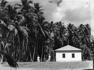 [Man and woman in front of building in Pacific Island location]