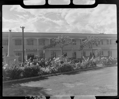 A B Donald's Pacific Island Trading Company, Papeete, Tahiti, showing flower gardens in front