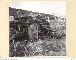 MUSCHU ISLAND, NEW GUINEA, 1945-09-11. FOLLOWING THE SURRENDER OF THE JAPANESE MUSCHU ISLAND IS NOW UNDER THE CONTROL OF HQ 6 DIVISION. ONE OF THE SIGNS OF THE JAPANESE OCCUPATION OF THE ISLAND IS ..