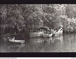 MOROBE, NEW GUINEA. 1943-08-13. UNITED STATES SMALL SHIPS SECTION, IN THEIR DAYTIME HIDEOUT