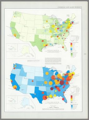 Employment : 1963 (SIC 28) / compiled from U. S. Bureau of the Census, Census of manufacturers: 1963, Washington, U. S. Govt. Print Off., 1966; and various State and national directories of manufacturers -- Value added : 1963 (SIC 28) / compiled from U. S. Bureau of the Census, Census of manufacturers: 1963, Washington, U. S. Govt. Print Off., 1966.