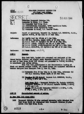 COMTRANSDIV 10 - Report of Operations, Period 6/30/44 to 5/30/44 - Invasion of Saipan Is, Marianas