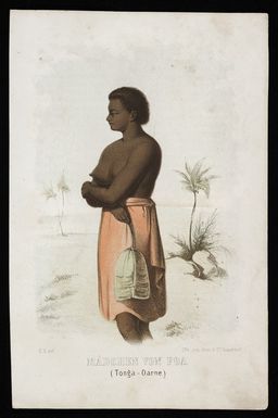 Artist unknown :Madchen von Foa (Tonga-Oarne). C S del. Lith Jnst Arnz & Co. Dusseldorf. [1840s?]