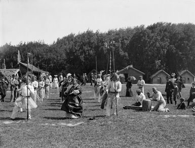 Dancers, probably from the Cook Islands, performing as part of the Christchurch Exhibition