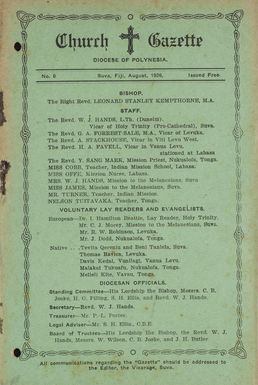 Church Gazette, Polynesia: August 1926