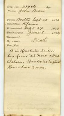Tewksbury Almshouse Intake Record: Aram, John