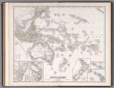 Australien. (insets) Tasmania oder Van Diemens Land. Neu Sealand. Hawaii Archipelagus. Tahiti Archipelagus.