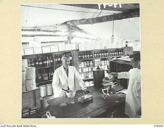 ORO BAY, NEW GUINEA. 1943-05. THE DISPENSARY TENT AT THE MAIN DRESSING STATION, 10TH FIELD AMBULANCE, AUSTRALIAN ARMY MEDICAL CORPS