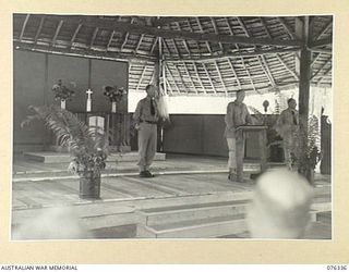 LAE, NEW GUINEA. 1944-09-28. NX156703 CHAPLAIN R.S. PICKUP, MC, ED, DEPUTY ASSISTANT CHAPLAIN GENERAL, PROTESTANT CHURCHES, 2ND AUSTRALIAN CORPS (1), VX13 LIEUTENANT GENERAL S.G. SAVIGE, CB, CBE, ..