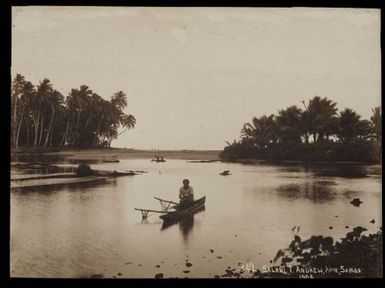 [Man in canoe fishing at Salani]