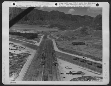 Aerial View Of Inspection Of Republic P-47 'Thunderbolts', 318Th Fighter Bgroup, Bellows Field, Oahu, Hawaii. 15 May 1944. (U.S. Air Force Number A63567AC)