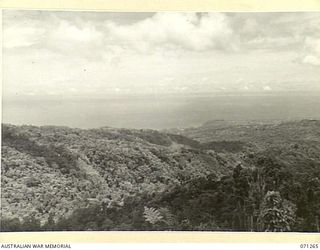 WAREO AREA, NEW GUINEA. 1944-03-18. ONE OF TWO PHOTOGRAPHS FORMING A PANORAMA OF THE COAST VIEWED FROM WAREO. (JOINS WITH NO.71266)