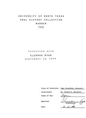 Oral History Interview with Glennon Ryan, September 16, 1988