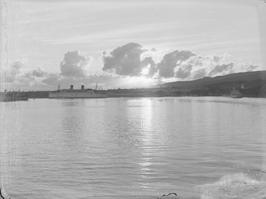 [Long range view of a harbour]