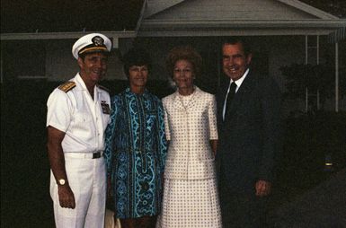 President Richard Nixon and Pat Nixon with Admiral Paul Pugh and Wife Clarine Coppock Outside their Residence in Guam