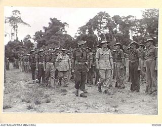 BOUGAINVILLE. 1945-06-08. DURING A TOUR OF 2 CORPS AREA GENERAL SIR THOMAS A. BLAMEY, COMMANDER-IN-CHIEF, ALLIED LAND FORCES, SOUTH WEST PACIFIC AREA, VISITED GLOUCESTER PARK, TOROKINA. HERE HE IS ..