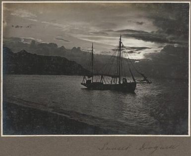 Sunset, Dogara [boat anchored close to beach] / Frank Hurley