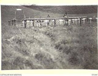 MYOLA, NEW GUINEA. 1944-04-07. NX163437 LANCE-CORPORAL J. HARVEY (2), FROM THE REGIMENTAL AID POST, WITH NX155618 SIGNALMAN J. MORPHETT (1), AND VX117338 SIGNALMAN D.E. HEATON (2), MEMBERS OF THE ..