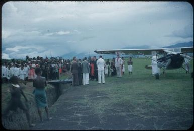 Cardinal Gilroy arrives, the plane has landed : Minj Station, Wahgi Valley, Papua New Guinea, 1954 / Terence and Margaret Spencer