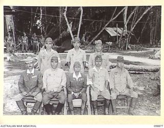 SAMANSO ISLAND, SOLOMON ISLANDS. 1945-11-13. JAPANESE GENERALS ON SAMANSO ISLAND. HIGH RANKING JAPANESE OFFICERS WERE DETAILED IN A CONCENTRATION AREA ON THE ISLAND AFTER THE SURRENDER. IDENTIFIED ..