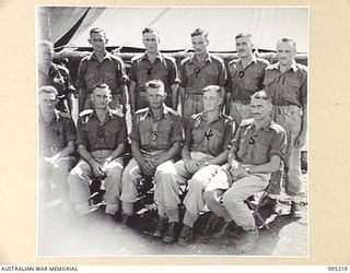 CAPE WOM, WEWAK AREA, NEW GUINEA, 1945-08-14. OFFICERS OF SIGNALS 6 DIVISION. (FOR IDENTIFICATION OF 11 NAMED PERSONNEL REFER TO PROVISIONAL CAPTION OR NAME INDEX)