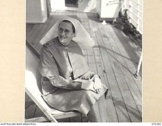 LAE, NEW GUINEA. 1944-08-18. NFX70205 MATRON L.A. STATON, AUSTRALIAN ARMY NURSING SERVICE, 2/1ST HOSPITAL SHIP, "MANUNDA"