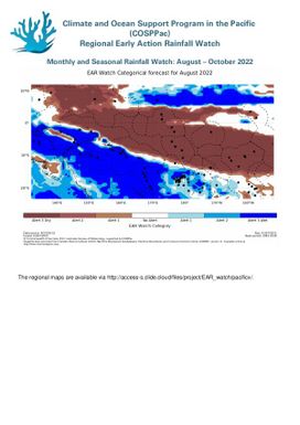 Regional Early Action Rainfall Watch : Monthly and seasonal Rainfall Watch: August - October 2022