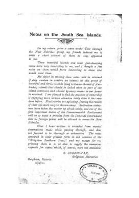 The South Sea islands : notes of a trip / by R. Cheeseman.