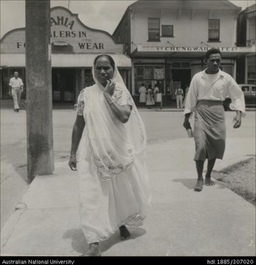 Woman walking through town