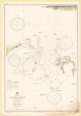 Goschen Strait and channels between East Cape and Nuakata Island, Papua, east coast, New Guinea, South Pacific Ocean : from British surveys in 1874 and 1885 / Hydrographic Office, U.S. Navy