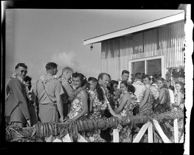 Welcoming reception for TEAL (Tasman Empire Airways Limited) passengers, Satapuala, Upolu, Samoa