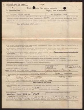 [Personnel Claim for Property from James R. Connor, November 30, 1946]