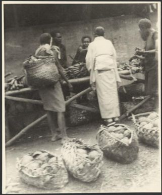 Japanese woman in traditional costume at the Boong market, Rabaul, New Guinea, ca. 1936 / Sarah Chinnery