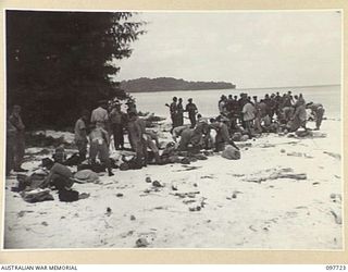 SAMANSO ISLAND, BOUGAINVILLE AREA. 1945-10-01. FOLLOWING THE SURRENDER OF THE JAPANESE ALL HIGH RANKING JAPANESE OFFICERS IN THE BUIN AREA WERE TRANSFERRED TO SAMANSO ISLAND. THEY USED THEIR OWN ..