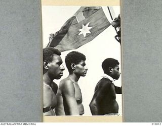 1942-08-06. TYPES OF BOYS WORKING FOR THE ALLIES. THEY ARE PART OF THE CREW OF A RIVER STEAMER. NEW GUINEA. (NEGATIVE BY PARER)