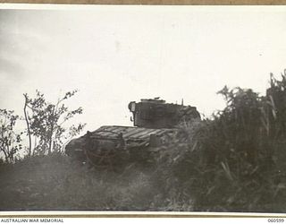 SATTELBERG AREA, NEW GUINEA. 1943-11-17. MATILDA TANKS OF THE 1ST AUSTRALIAN ARMY TANK BATTALION MOVING FORWARD FOR THE ASSAULT ON SATTELBERG