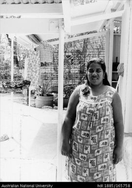 Gilbertese lady, outside laundry at Edwards house