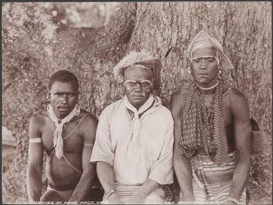 Three men of Pago Pago, Savo, Solomon Islands, 1906 / J.W. Beattie