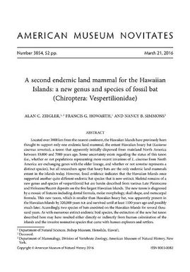 A second endemic land mammal for the Hawaiian Islands : a new genus and species of fossil bat (Chiroptera, Vespertilionidae)