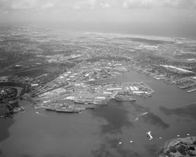 An aerial view of the harbor