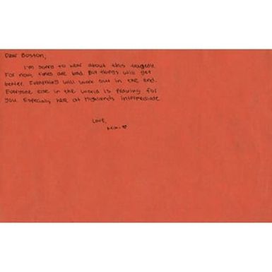 Card mailed to Boston Medical Center from student at Highlands Intermediate School (Hawaii)