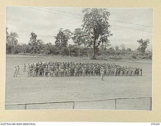 LAE, NEW GUINEA. 1944-09-28. TROOPS OF THE 22ND WORKS COMPANY, PARADING ON THEIR NEW PARADE GROUND