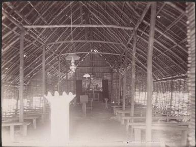 Interior of church at Tegua, Torres Islands, 1906 / J.W. Beattie